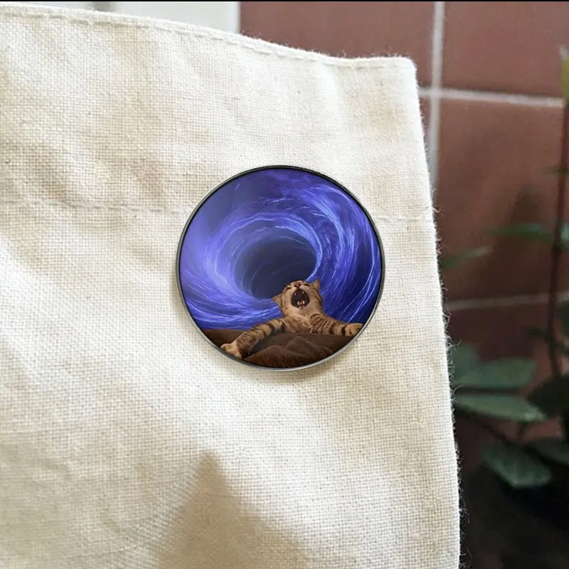 Funny Cosmic Vortex Cat Enamel Badge Surreal Meme Animal Design Pin Stylish Decor Brooch Special Gift For Meme Lovers