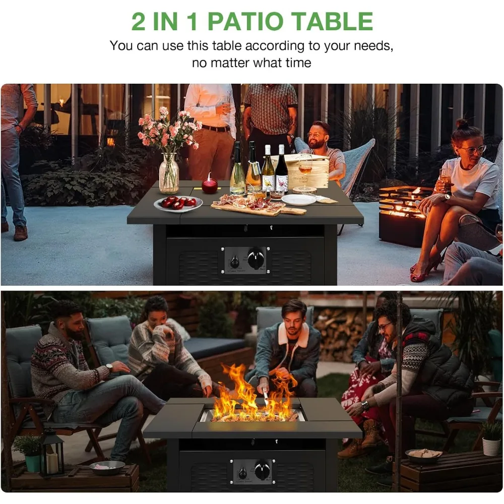 طاولة حفرة نار مقاس 28 بوصة، سخان فناء 50000 وحدة حرارية بريطانية، 2 في 1 حفرة حريق غاز خارجية مع غطاء قابل للإزالة وحجر لافا، CSA-Certif #4