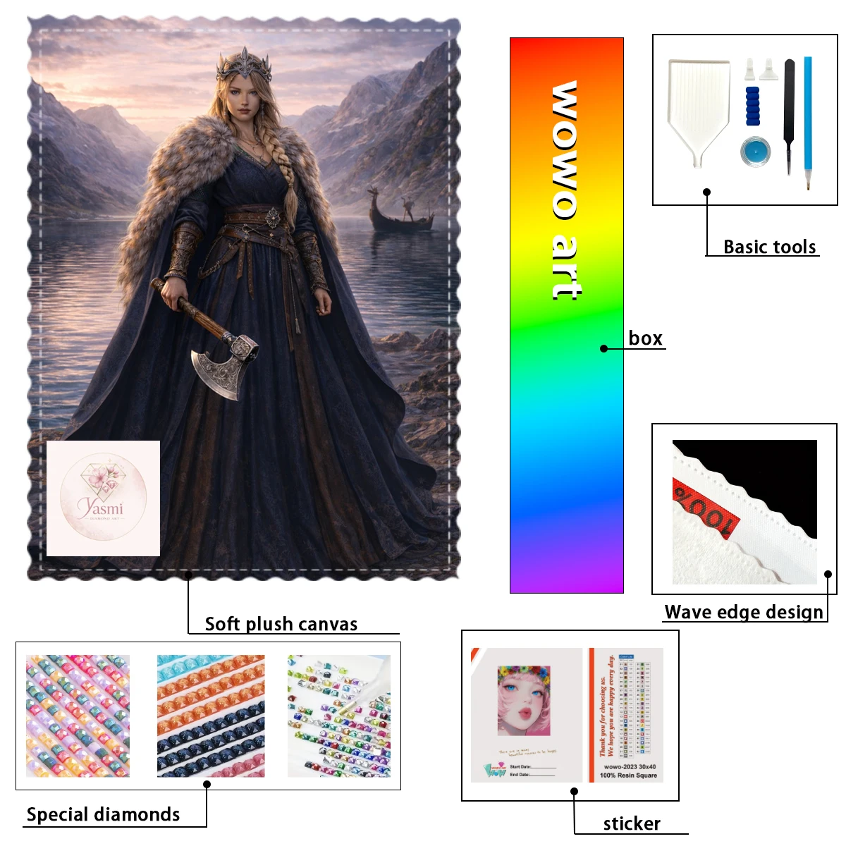 

【Yasmi Diamond Art】 La Reina del Fiordo 100% Resin Rhinestones Flocked Fabric with 3-4 Special Diamonds for Diamond Painting