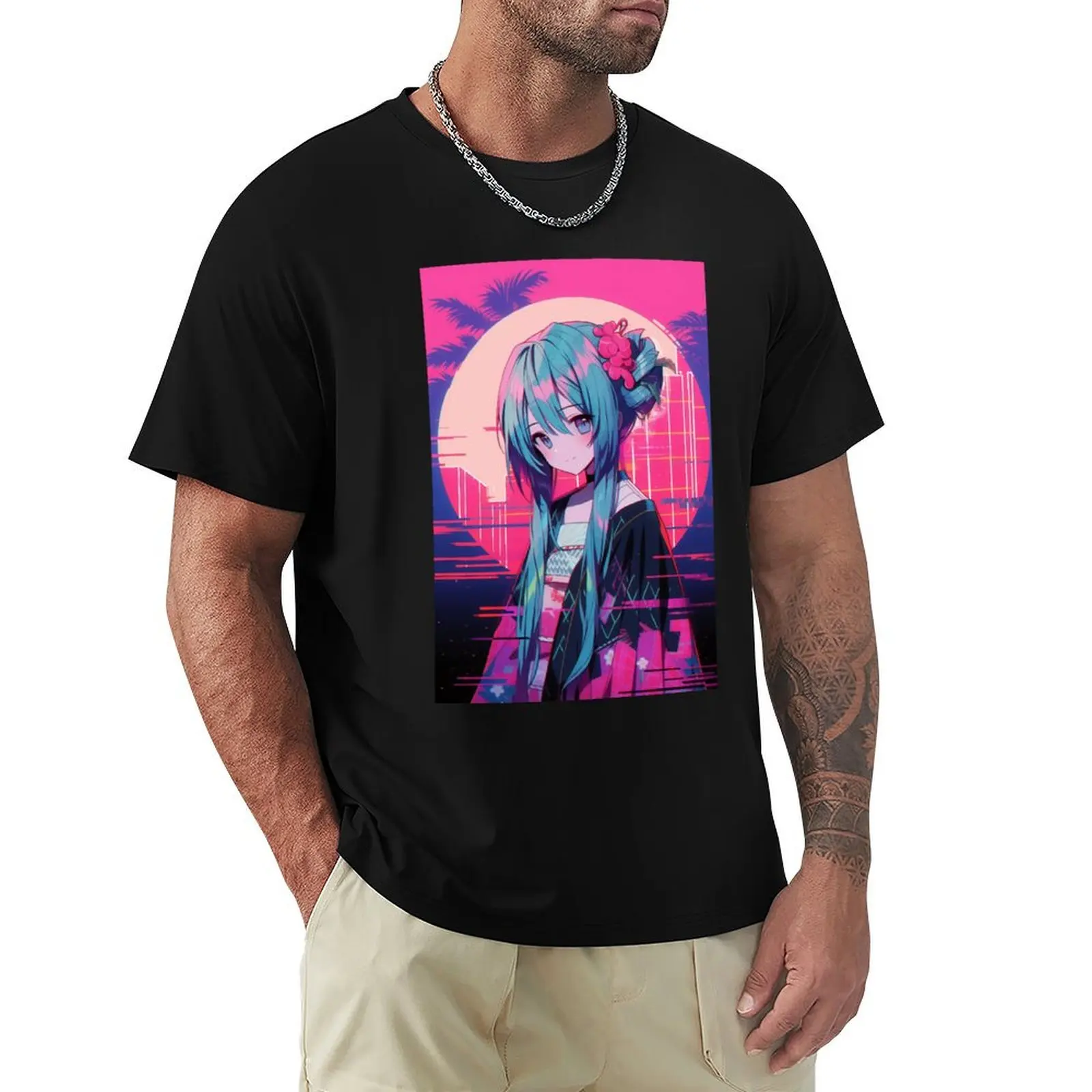 

Synthwave Glitch Style Anime Girl T-Shirt Modern Style Print T-Shirt