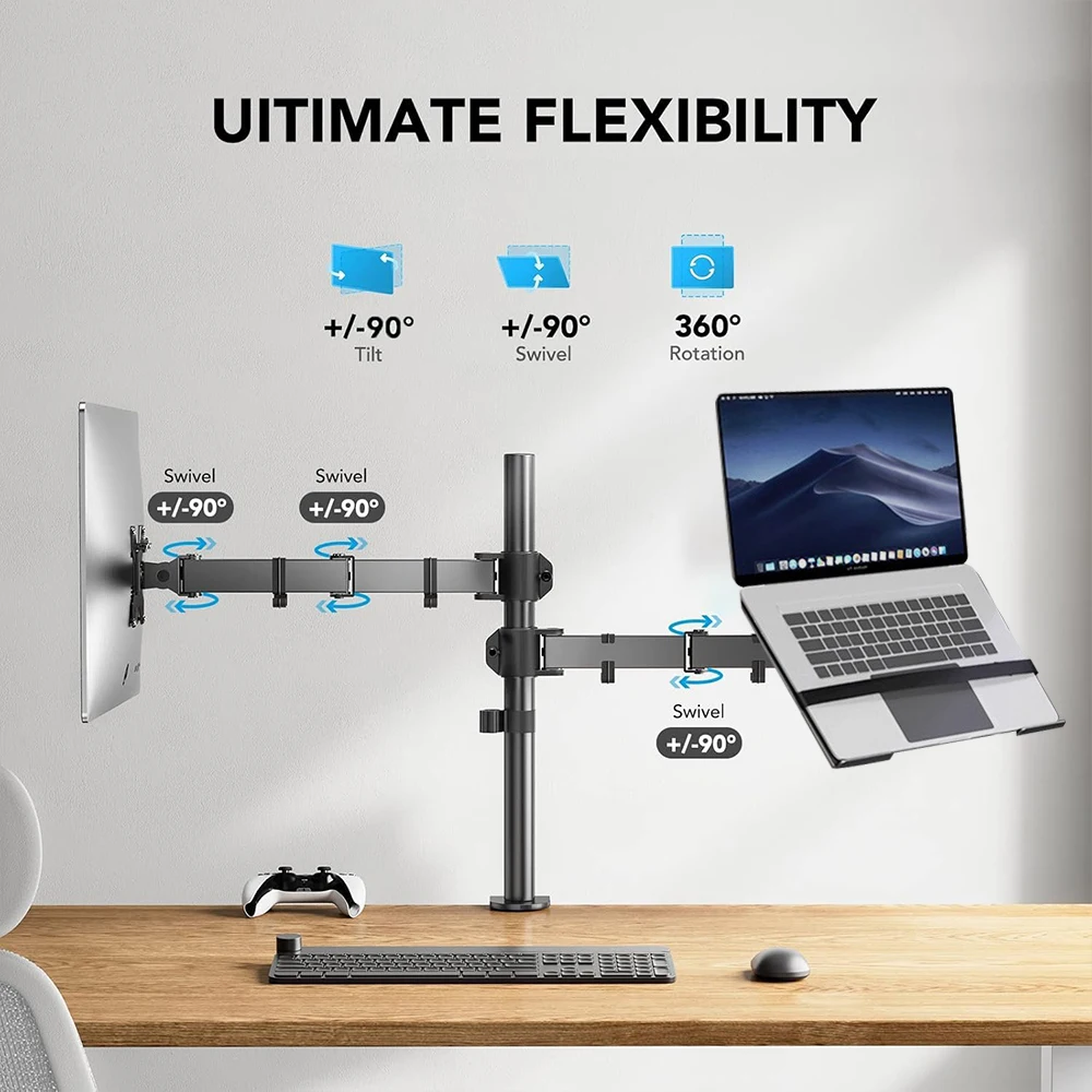 Imagem -04 - Suporte de Mesa para Monitor Braço Duplo Totalmente Ajustável para Telas de Computador de até 30 Polegadas Suporte para Monitor com Base de Braçadeira para Mesa