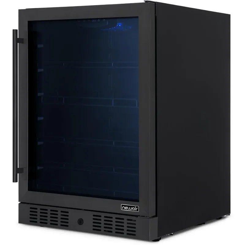 ثلاجة مشروبات مدمجة مقاس 24 بوصة، مبرد صغير بسعة 177 علبة لغرفة النوم - ثلاجة مشروبات من الفولاذ المقاوم للصدأ باللون الأسود