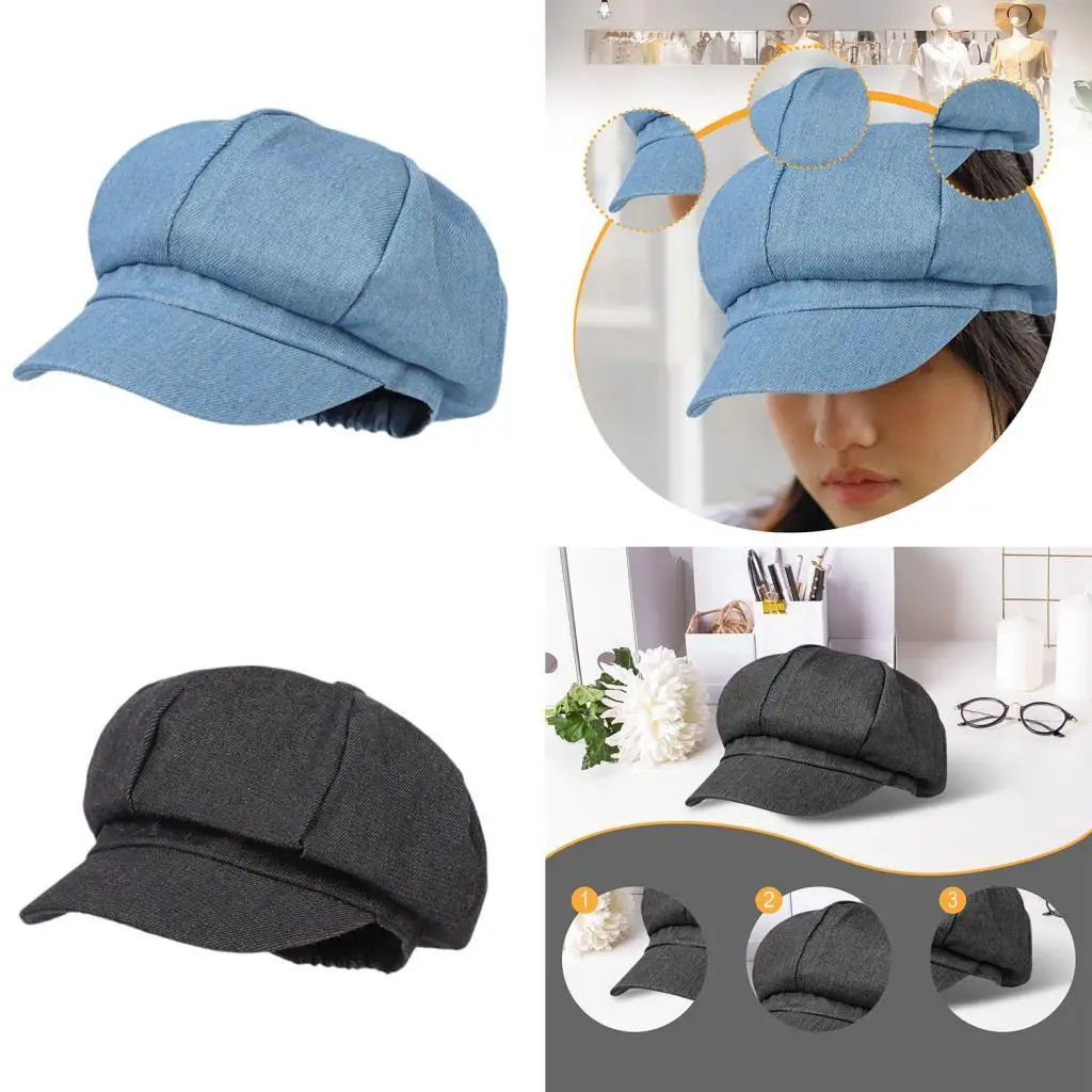 Women Newsboy Cap Slouchy Vintage Fashion Stylish Denim Cabbie Hat Octagonal Cap for Driving Traveling Trip Hiking Shopping view 5
