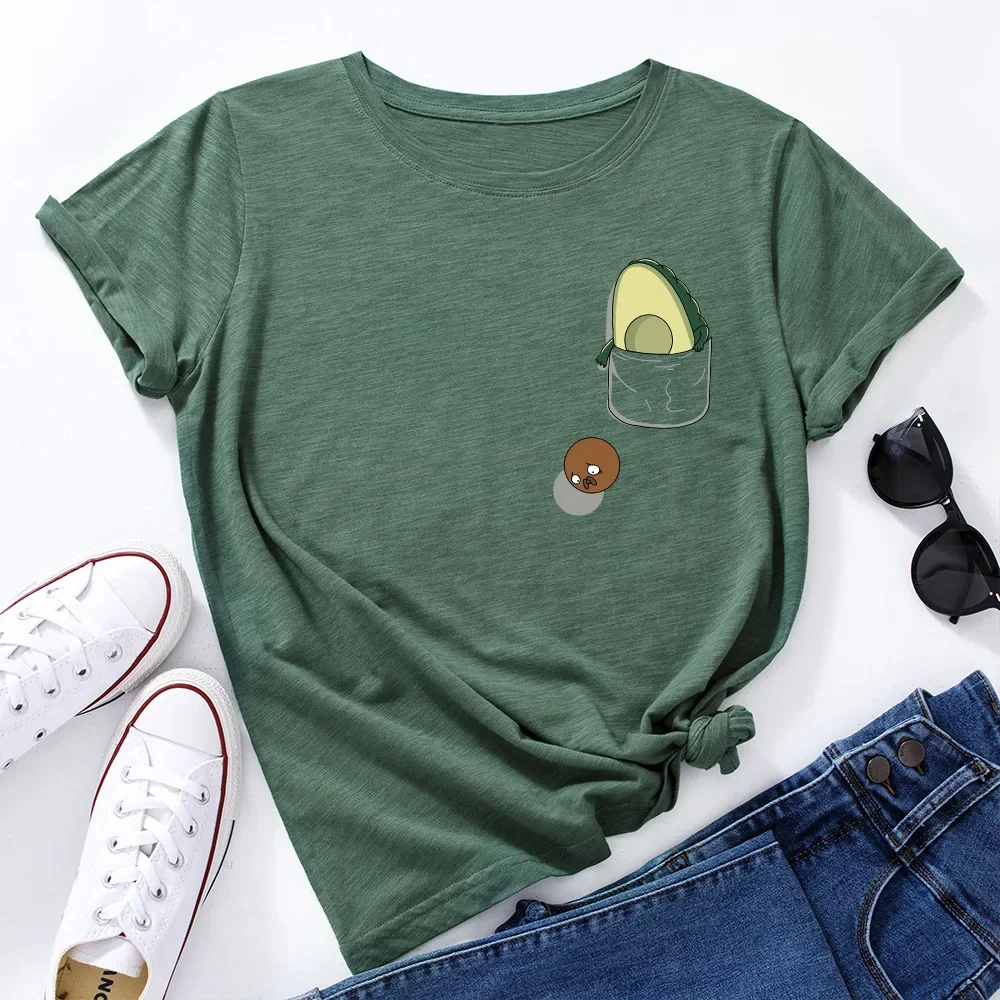 JFUNCY Women T Shirt Summer Short Sleeve Cotton T-Shirt Funny Avocado Print Female Tops Oversize Woman Casual Tshirt