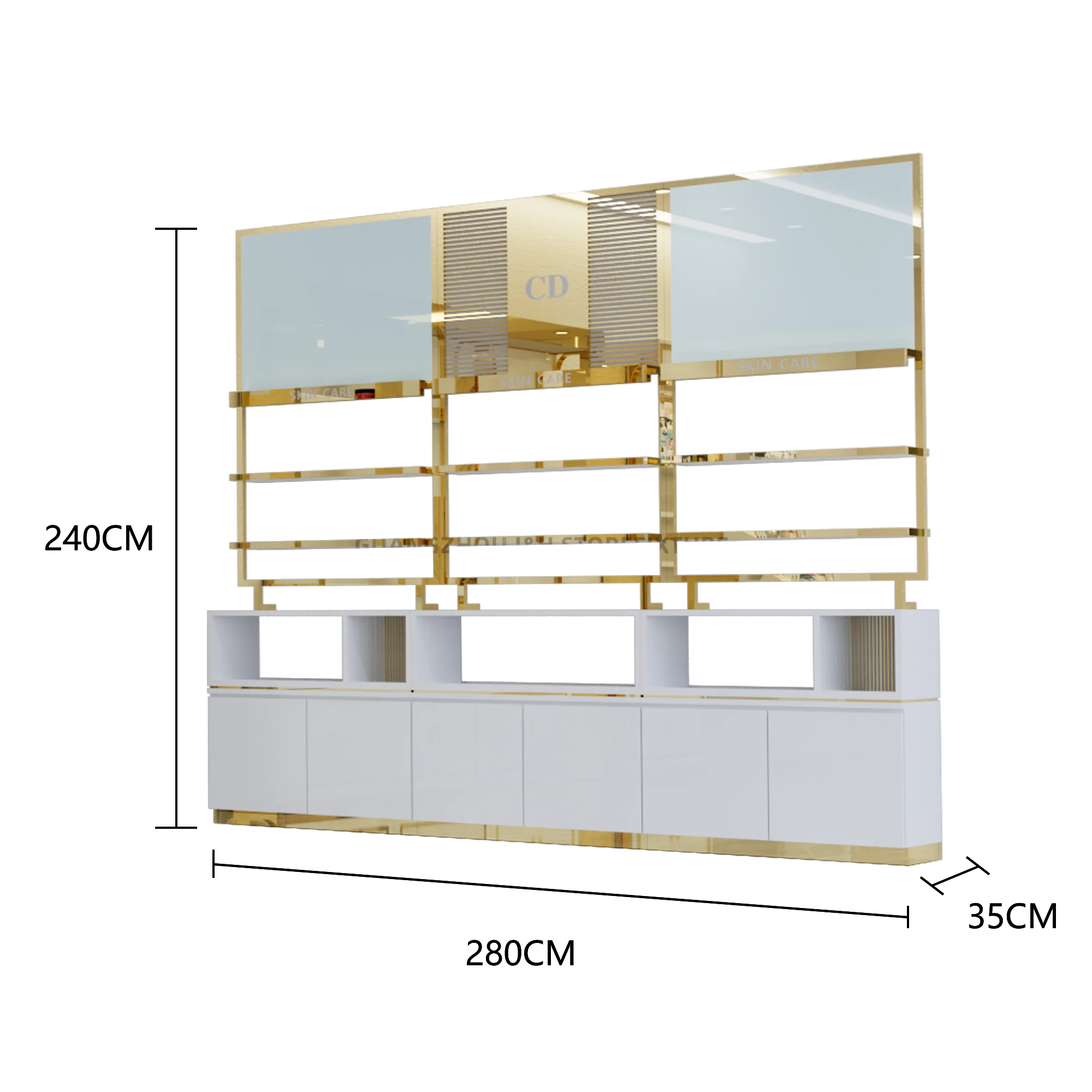 Rak Display Parfum LED Logo Kustom, Meja Display Kosmetik Putih untuk Salon Kecantikan