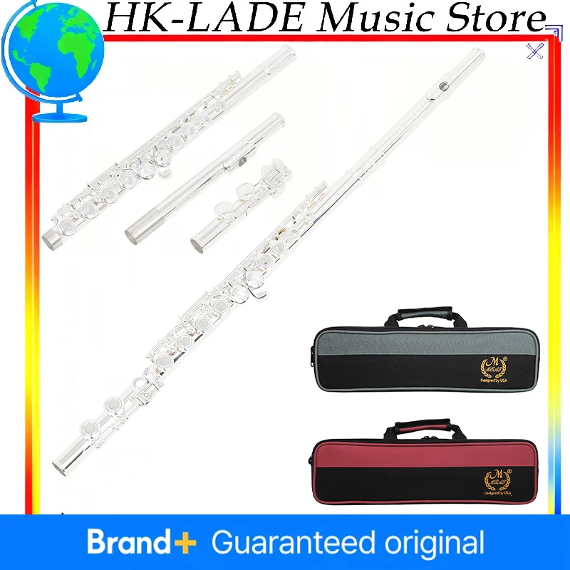 

M MBAT Flute 16 Hole C-Adjustable Closed Hole White Copper Silver Plated For Beginner Woodwind Instruments With Accessories