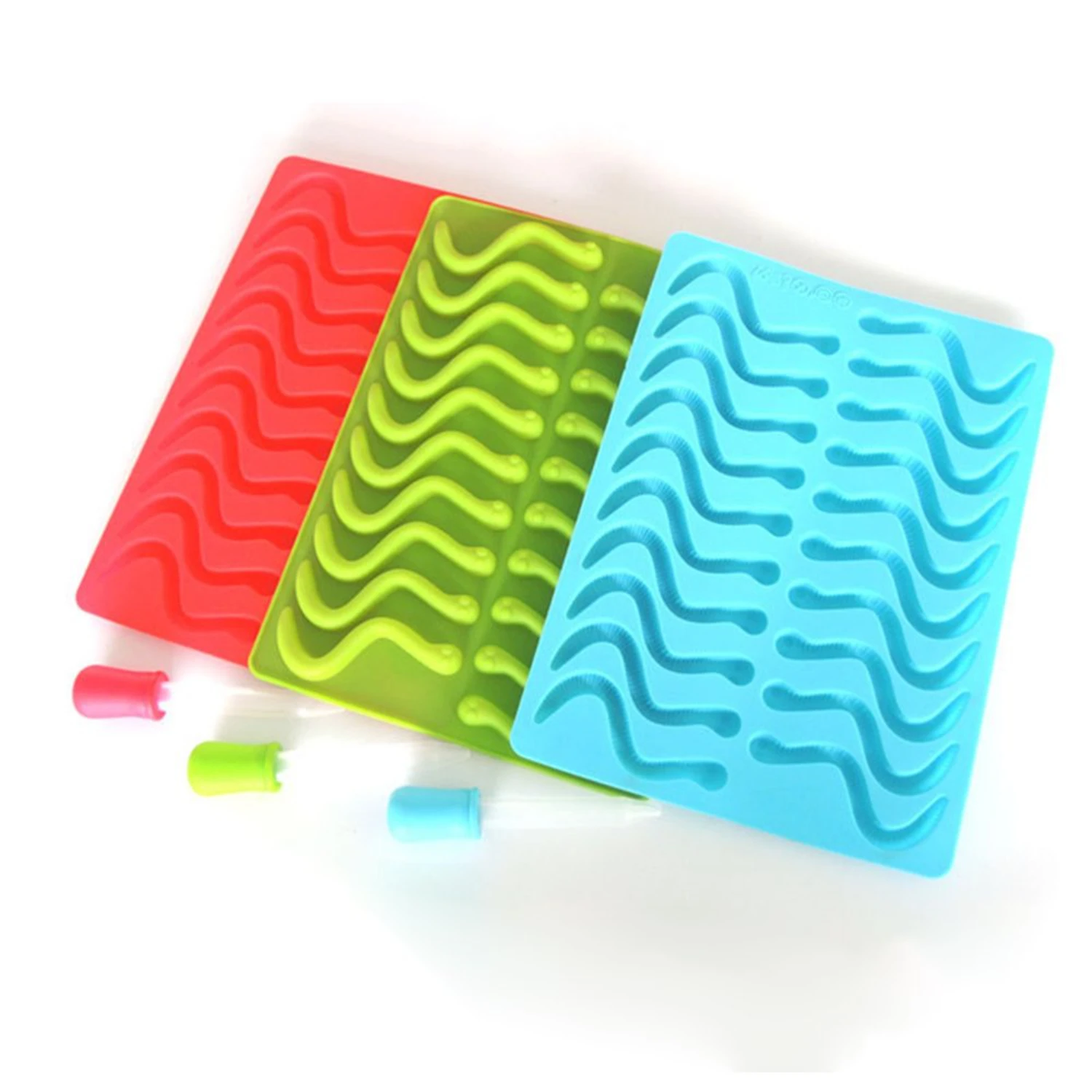 Set di stampi per fondente al cioccolato e caramelle in silicone a forma di verme - 3 pezzi/confezione