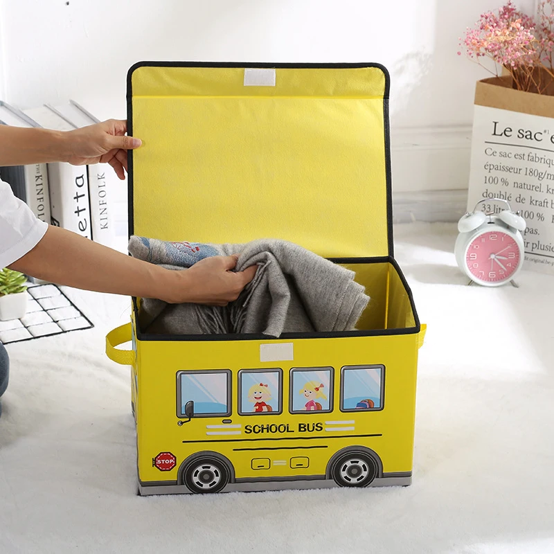 

Large-Capacity School Bus-Shaped Toy Storage Box: Foldable Clothing Storage Rack for Nurseries; Home and Travel Storage Box