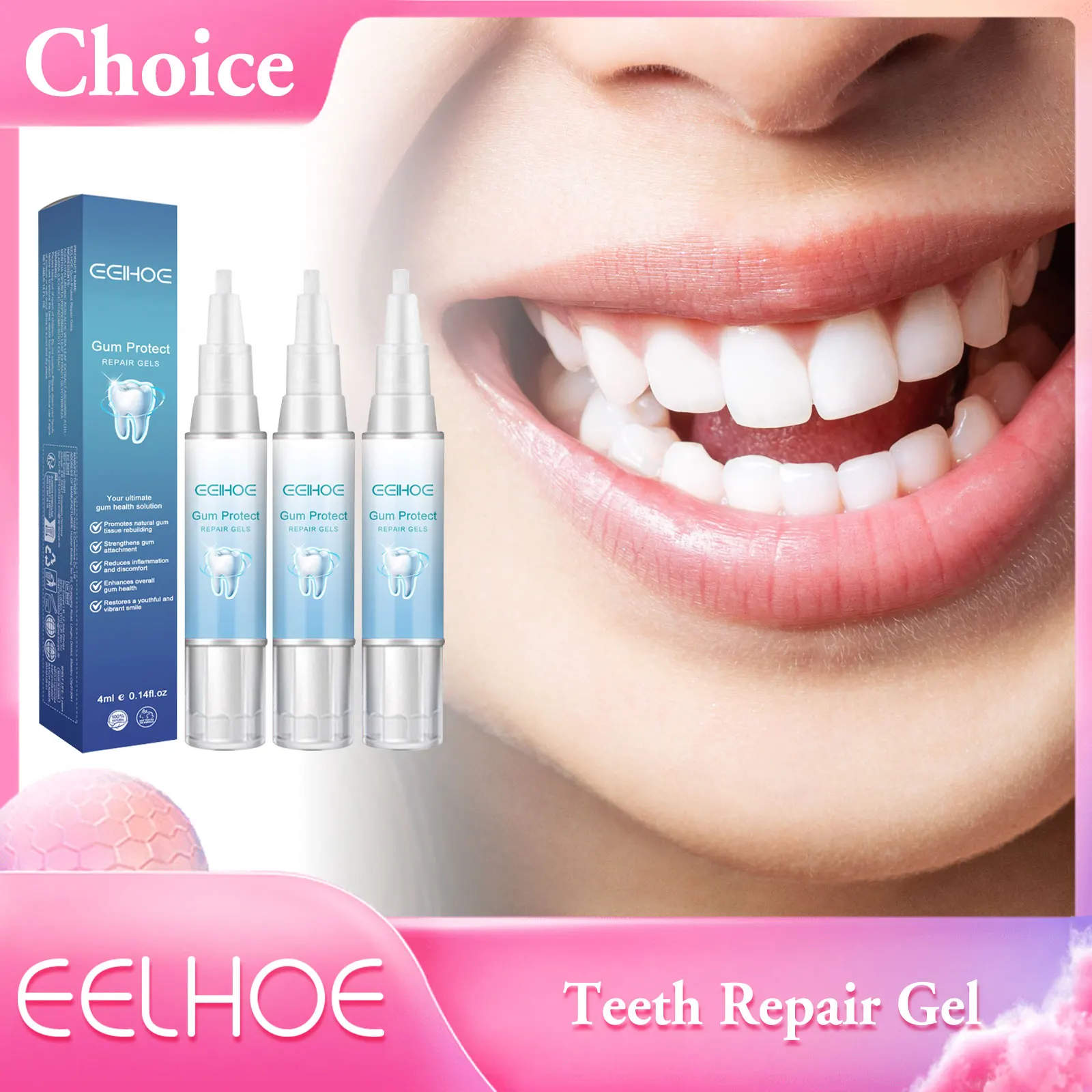 Gel de reparação de goma para clareamento dos dentes, limpeza, remove manchas, tártaro, tratamento de dentes, hálito fresco, produtos de cuidados bucais 4ml