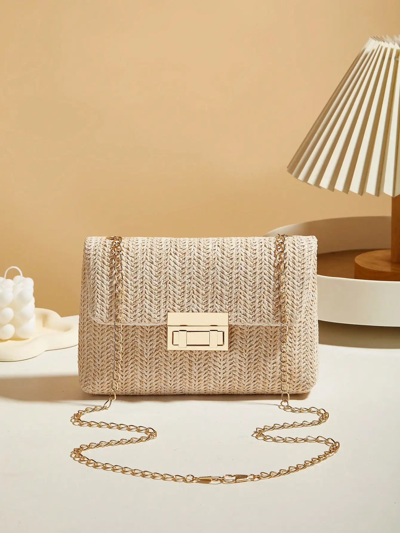 

Fashionable Solid Color Straw Crossbody Bag, Suitable For Women's Daily Use