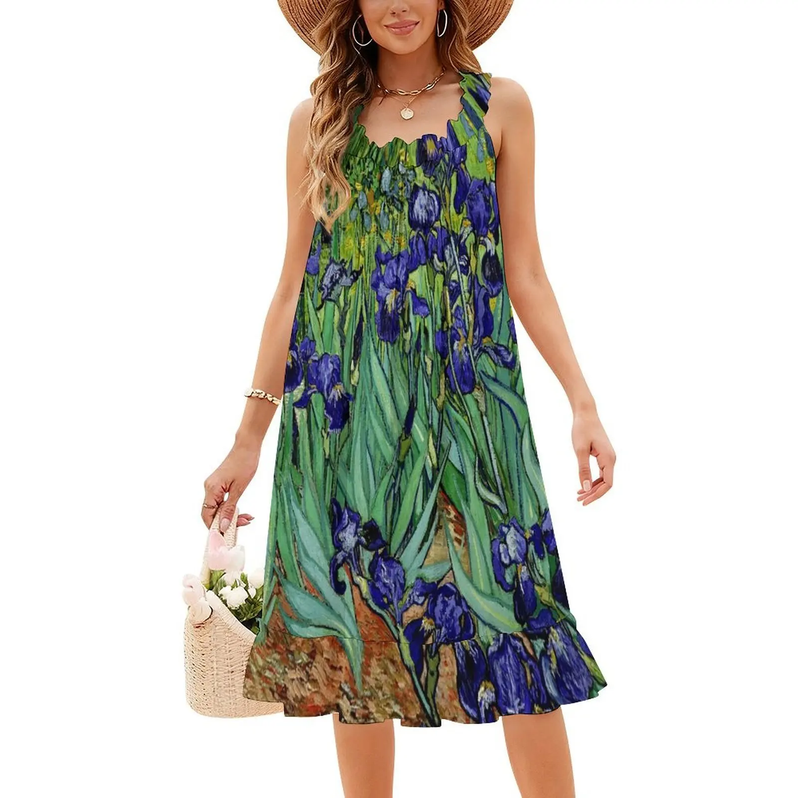 

Винсент Ван Гог Фиолетовые Ирисы в Стиле St. Remy Мини-платье в консервативном стиле для женщин Трапеция Свободное повседневное дневное платье Винсент Ван Гог