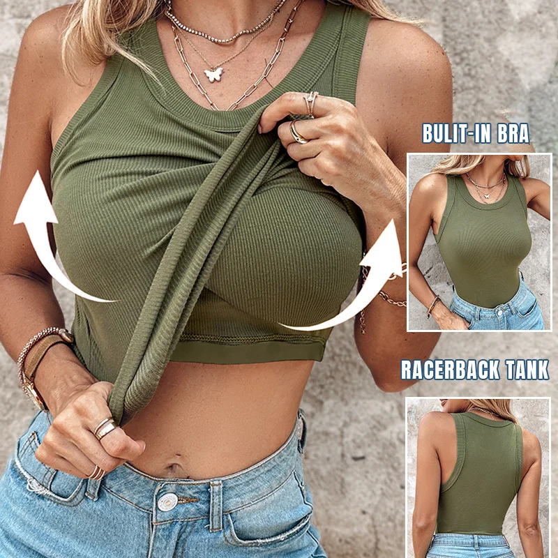 Summer Women Solid Tank Top Sleeveless Padded Chest Female Knit Vest Straps Simple Casual Fitness Sporty Clothing