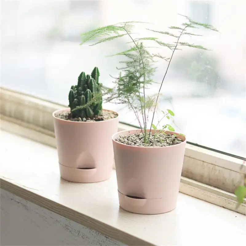 Round Plastic Planting Flower Pot Table Top Self-absorbing Water Succulent Asparagus Mini Breathable Lazy Breathable Planters