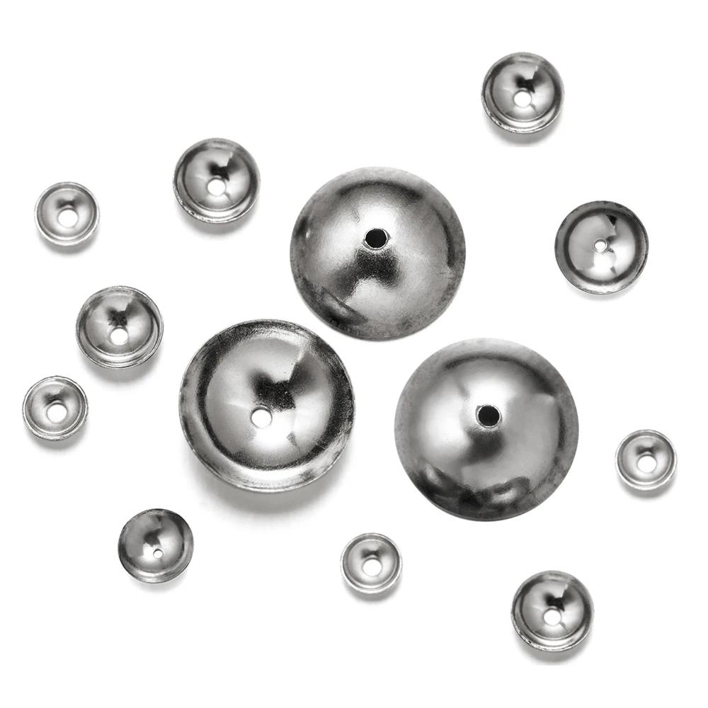 50Pcs/Lot 3-8mm Stainless Steel Round Bead Caps End Cap Connectors for DIY Necklace Earrings Pendant Jewelry Making Supplies