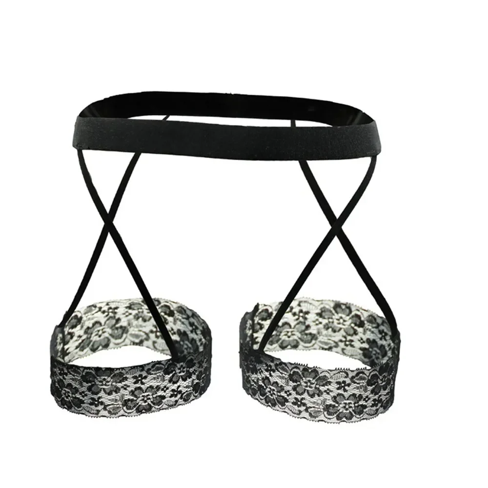 

Sexy Men's Black Lace Garter Belt Thongs Underwear Pump Man Showing Butt Buttocks Thong Shorts Men Bulge Pouch Briefs