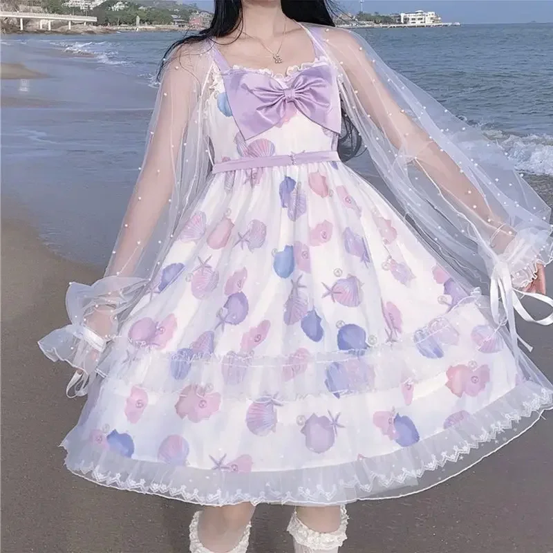 

NIGGEEY【 Deep Sea Tale 】 Original Sweet Summer Seaside Chiffon Shell Lolita JSK Dress