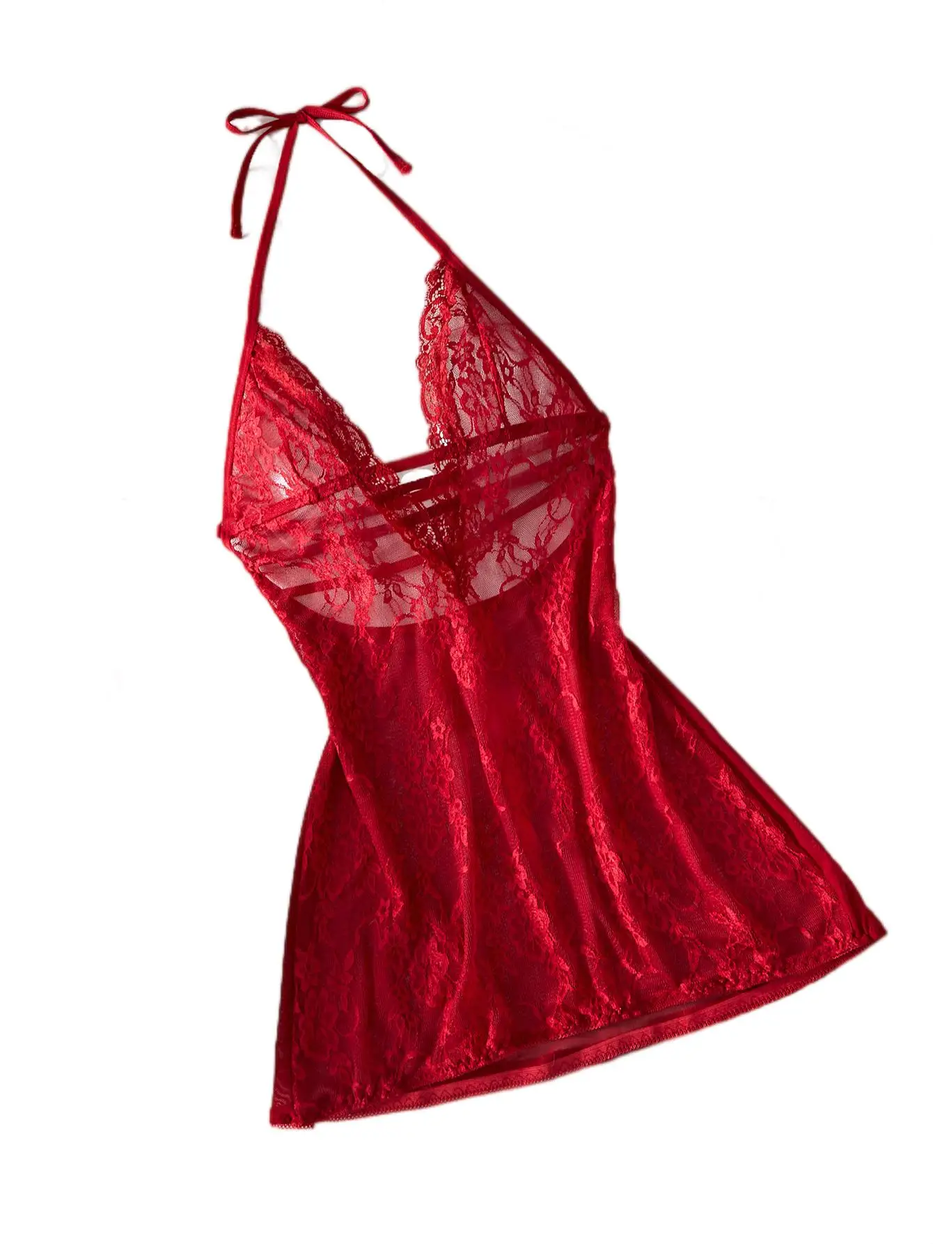 

Nightgown Mesh Lace Sexy Halter Pajamas Backless Dress Women New In Dresses Ladies Pyjamas Transparent Popular Clothes Red Cute