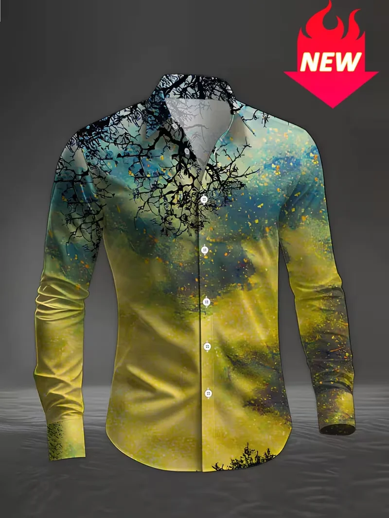 

Новая мужская модная рубашка с 3D принтом дракона, повседневная рубашка с длинными рукавами и пуговицами в виде животного, модная рубашка, топ