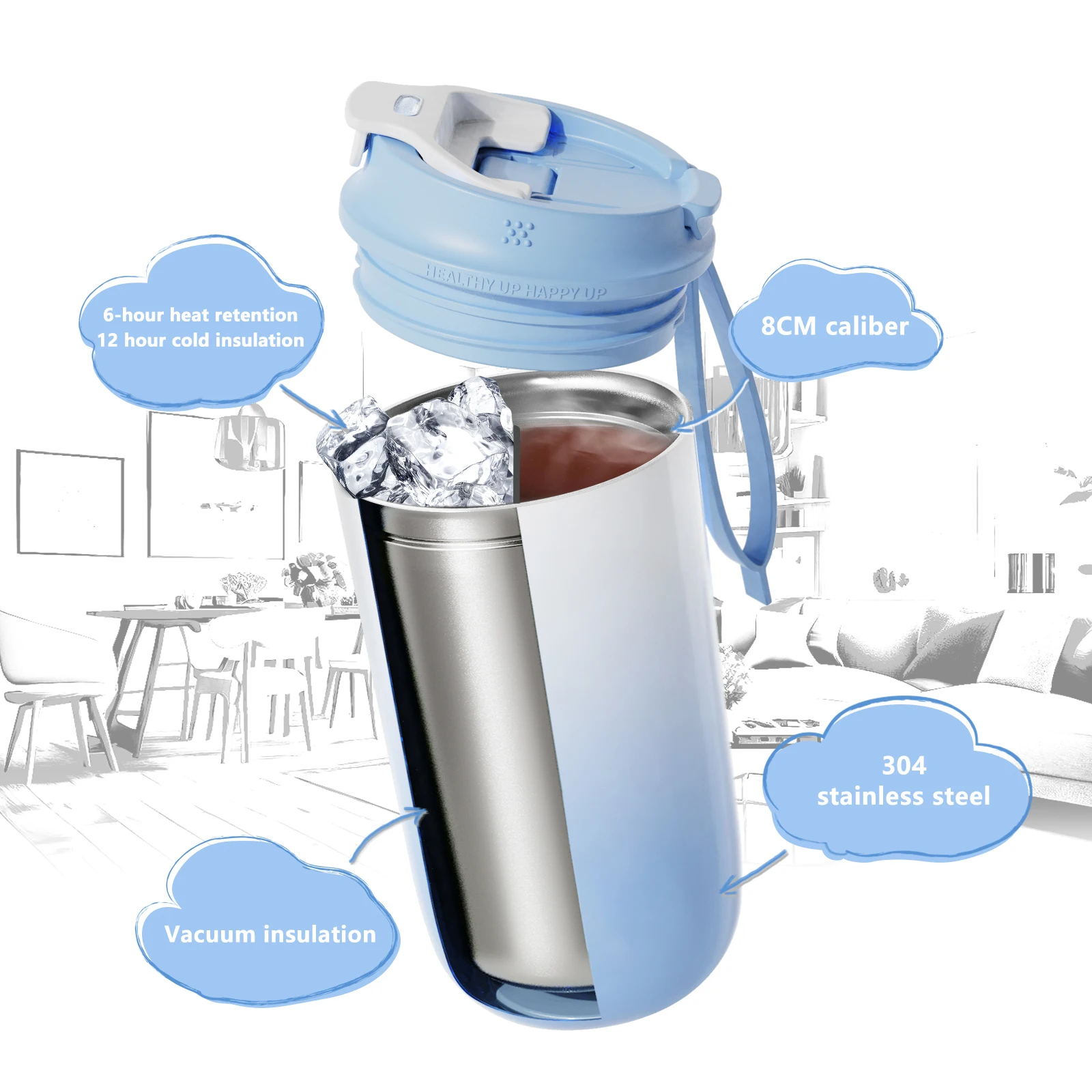 FEIJIAN-Stainless Steel Travel Thermal Mug, Leak-Proof Thermos Bottle, Tea Cup, Vacuum Flask, Insulated Cups with Straw