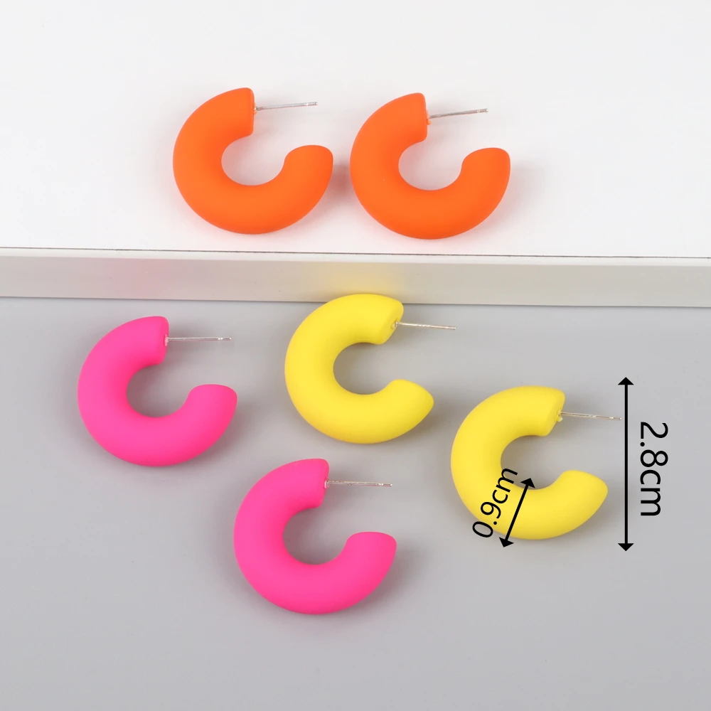 Korean Multicolour Circle Acrylic Earrings Hoops for Women Matte C-Shape Geometric Round Huggies Earring Statement Jewelry Gift