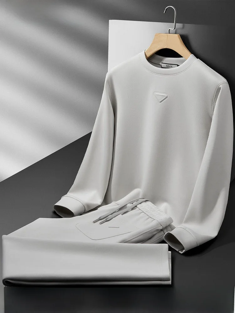 

Мягкий комплект из двух предметов: свитшот и брюки из модала для мужчин, повседневная спортивная одежда, удобный, с длинным рукавом, из смесового полиэстера, модала и хлопка