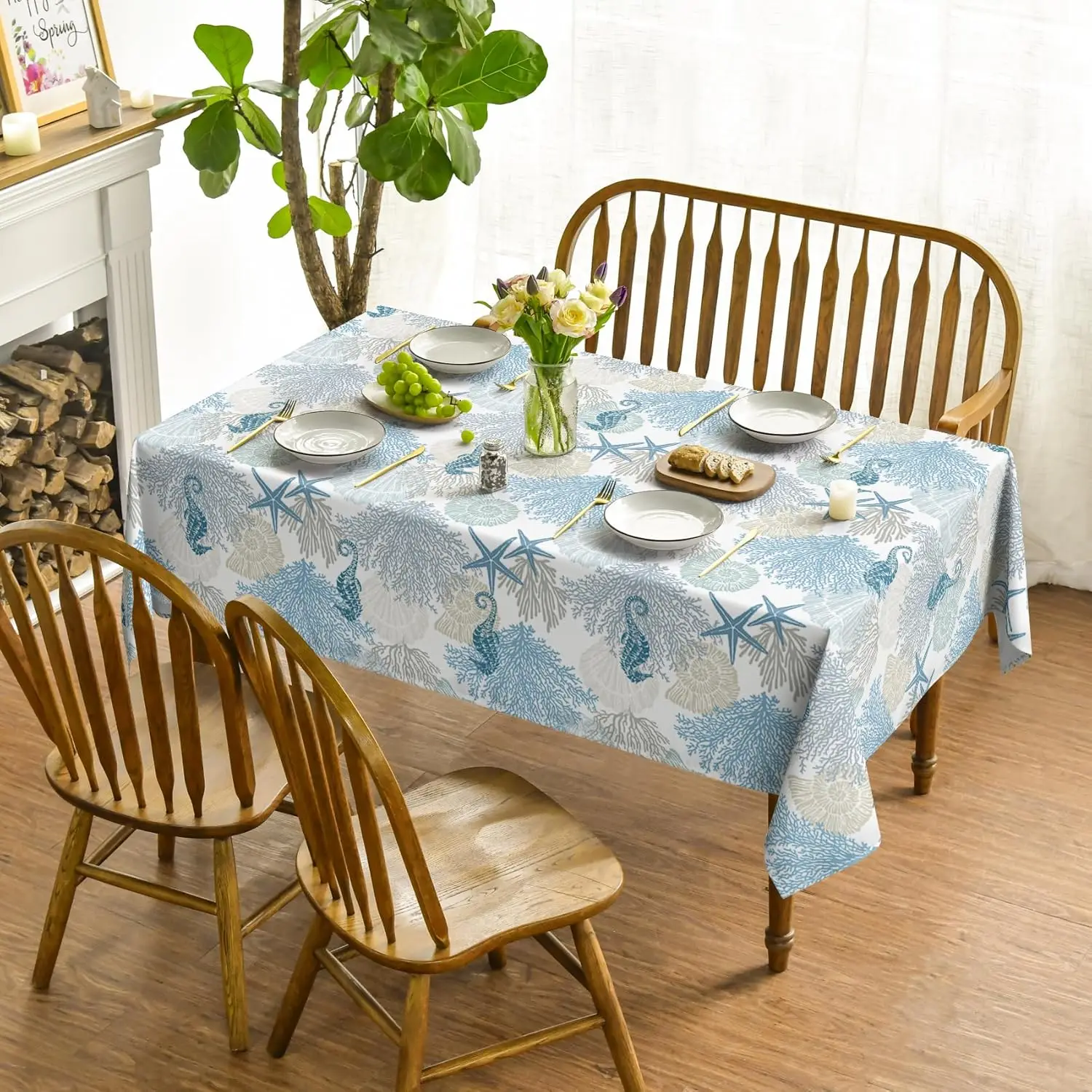 Summer Sealife Beach Rectangle Waterproof Tablecloth Holiday Party Decor Washable Kitchen Dining Tablecloth Picnic Dinner Decor