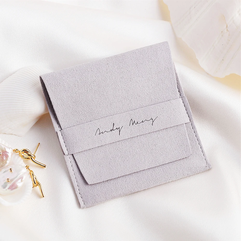 

50PCS 8x8cm Gray Microfiber Jewelry Packaging Bags Jewelry Pouch with Custom Logo Gifts for Wedding, Birthday, Engagement Party