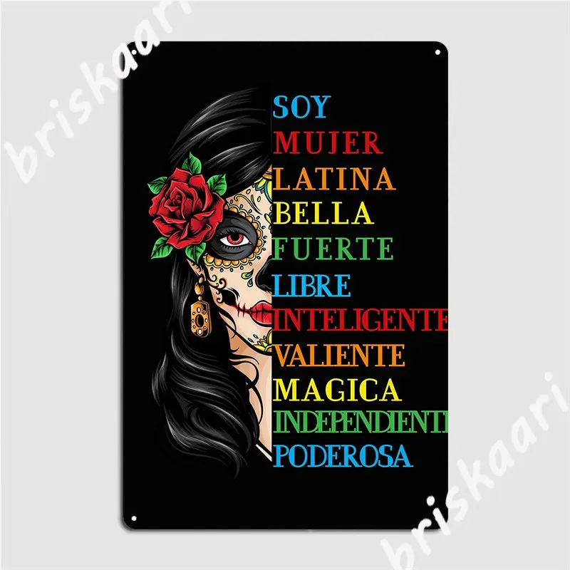 Soy Mujer Latina Chingona Red Rose In Hair Inspirational Quote Metal Sign Classic Wall Pub Wall Plates Tin Sign Posters