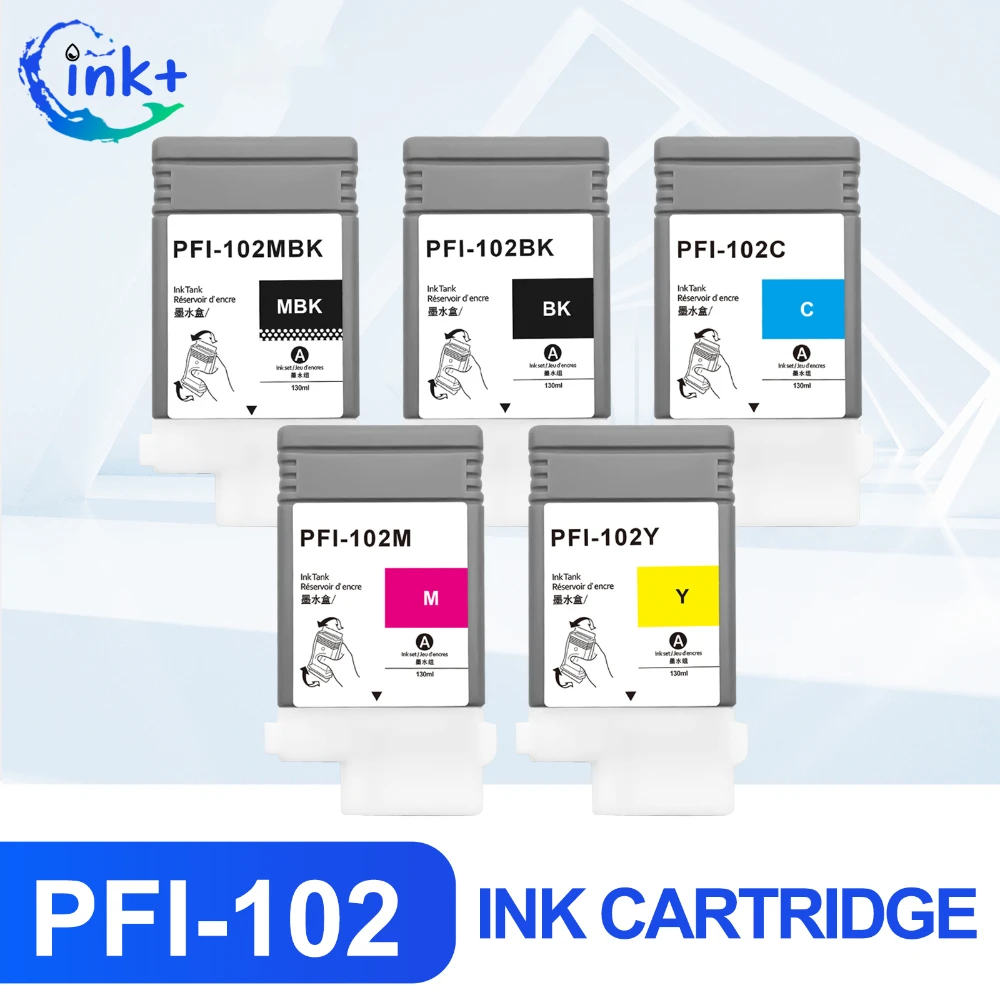 PFI-102 PFI102 Ink Carttidge With Chips And Ink For Canon iPF500 iPF510 iPF600 iPF605 iPF610 iPF700 iPF710 iPF720 130ML/PC