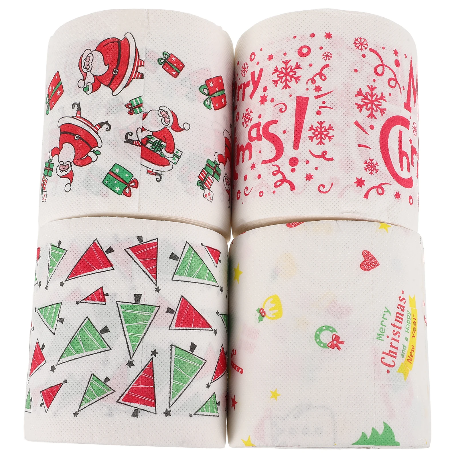 4 ロールクリスマストイレットペーパー二層厚いスノーフレークプリントバスルームティッシュサンタパターンナプキンホリデーデコレーション