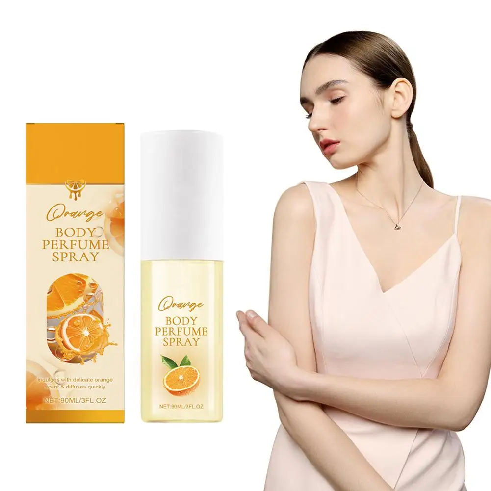 Perfume corporal naranja de 90ml, Perfume de fragancia naranja para mujer, fragancia ligera fresca de larga duración, Perfume en aerosol de feromonas