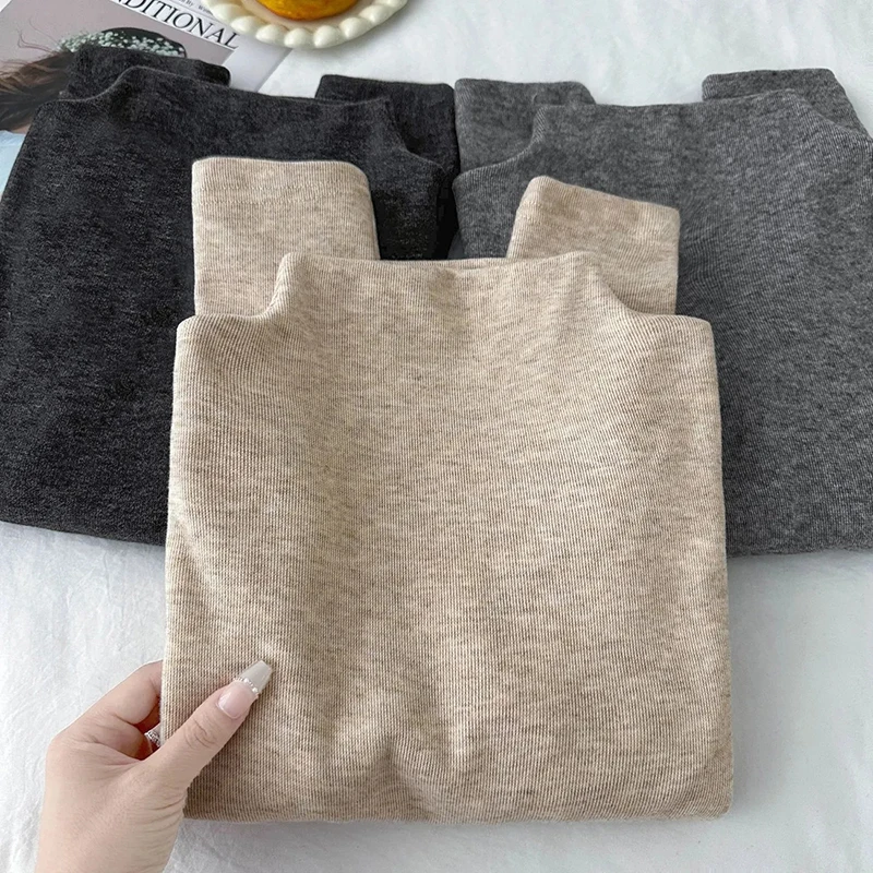 Winter Half Turtleneck Base Shirt Women Harajuku Plush Thick Warm Slim Slim Pullover Female Solid Simple Basic All Match Top New