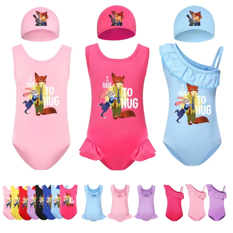 

Zootopia Children's Bikini Set Nick and Judy Children's Swimwear Made of Polyester One-piece Bikini Swimwear and Swimming Cap