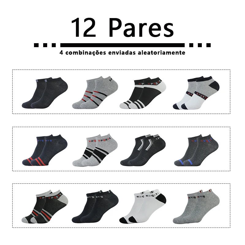 12 Pairs Cotton Invisible Socks, Short, Boat Socks, Tennis Socks, Slipper Socks, Breathable and Comfortable