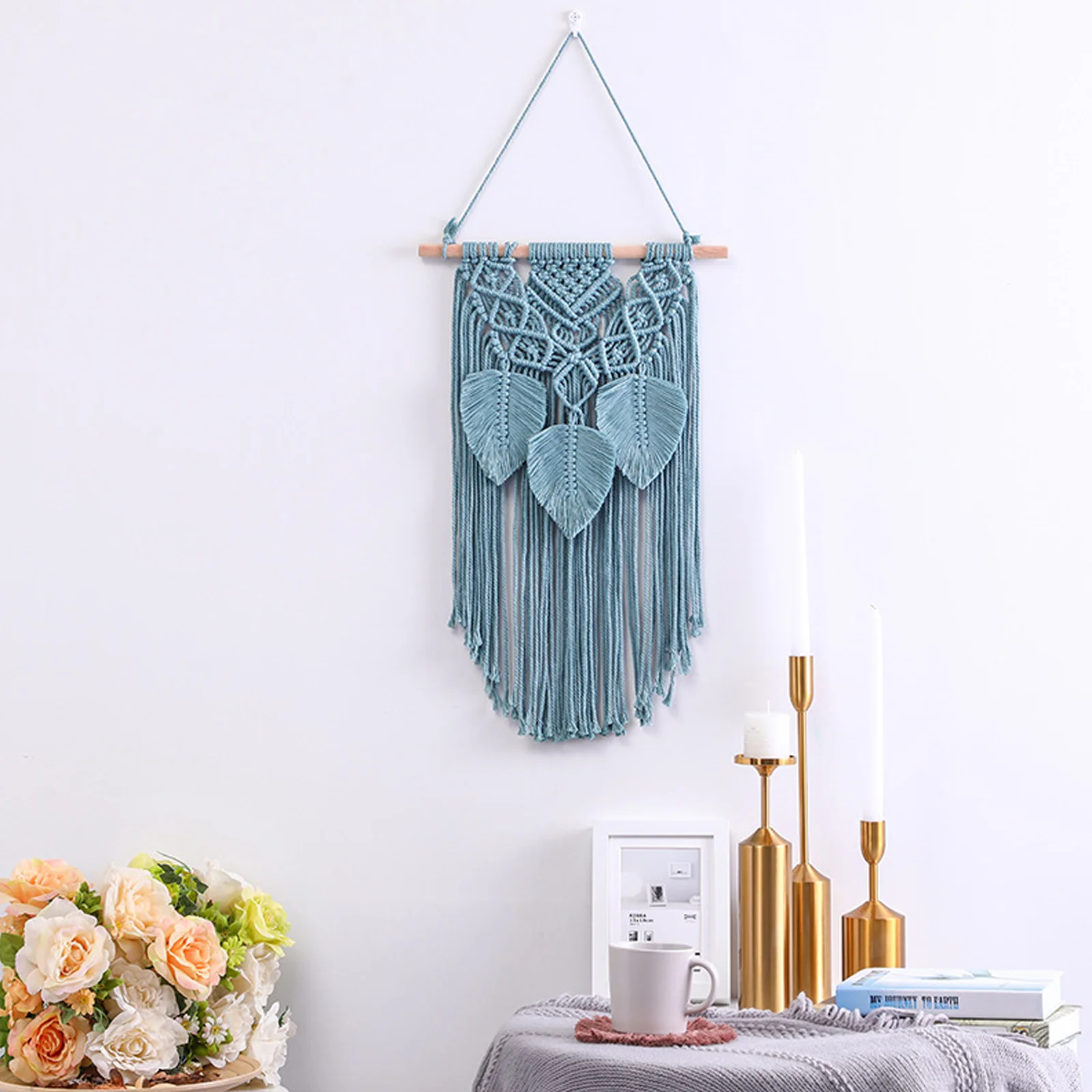 

1Pcs Leaf Wall Hanging Decor Hand-Woven Cotton Rope Tassel Ornament Bohemian Style Tapestry for Living Room Bedroom Dorm