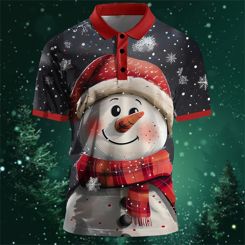 

Funny 3D Cute Santa Claus Xmas Print Polo Shirt For Men Happy Festival Graphic Merry Christmas Theme Holiday leisure man clothes