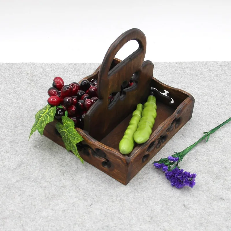Creative Retro Kitchen Storage Rack Solid Wood Carved Storage Rack Seasoning Rack Angle Frame