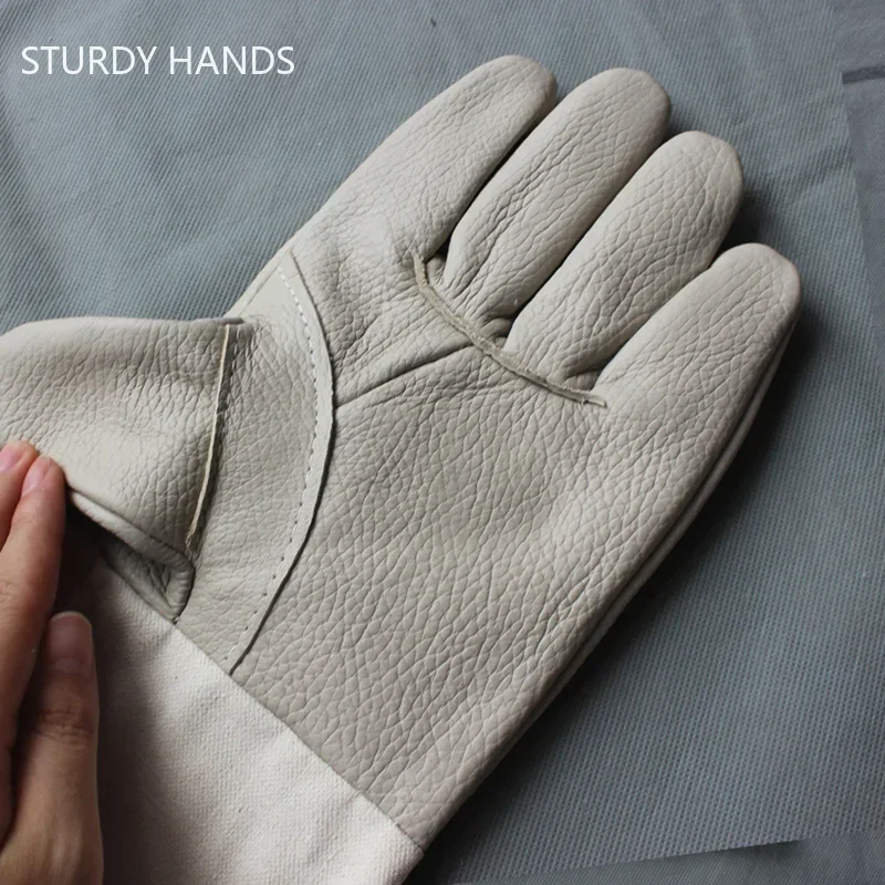 One Pair Lengthen Fireproof Heat Resistant Cow Leather Gloves Welding Work Gloves Protective Gloves for Welders Against Scalding