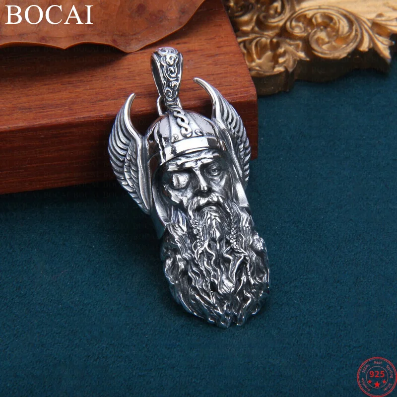 BOCAI S925 Sterling Silver Charms Pendants for Women Men New Fashion Emboss One Eyed Warrior Odin-god Punk Jewelry Free Shipping