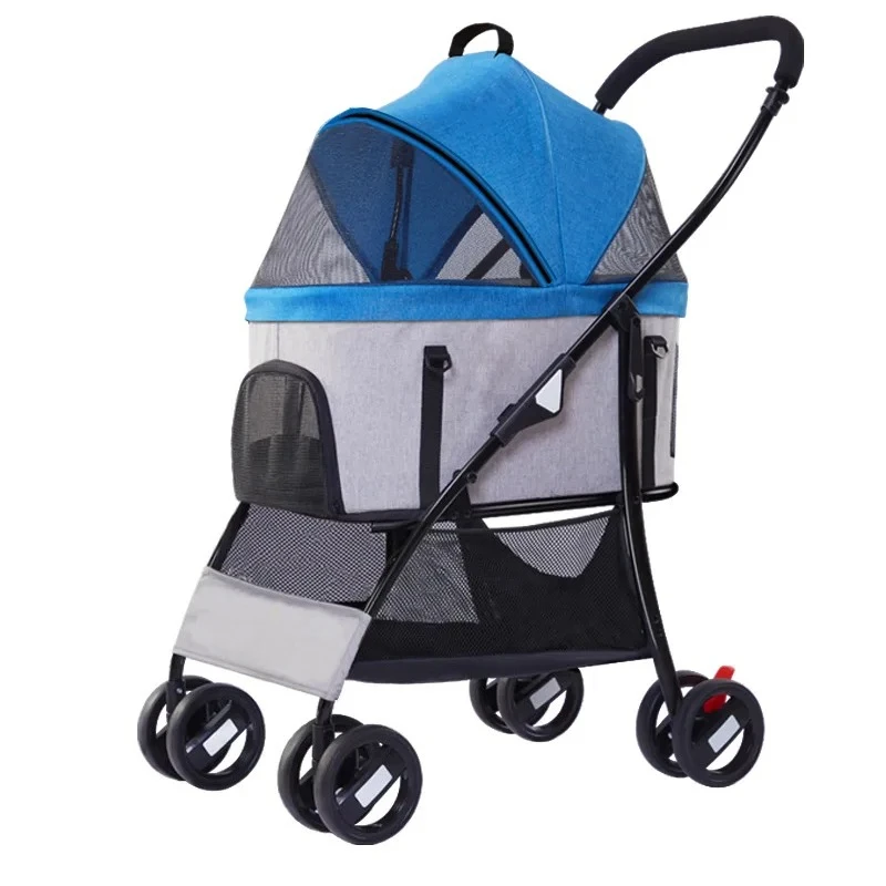Luxury 3 in 1 Dog Travel Stroller Cat Puppy Carrier 4 Wheels Portable Folding Pet Strollers with Detachable Carrier