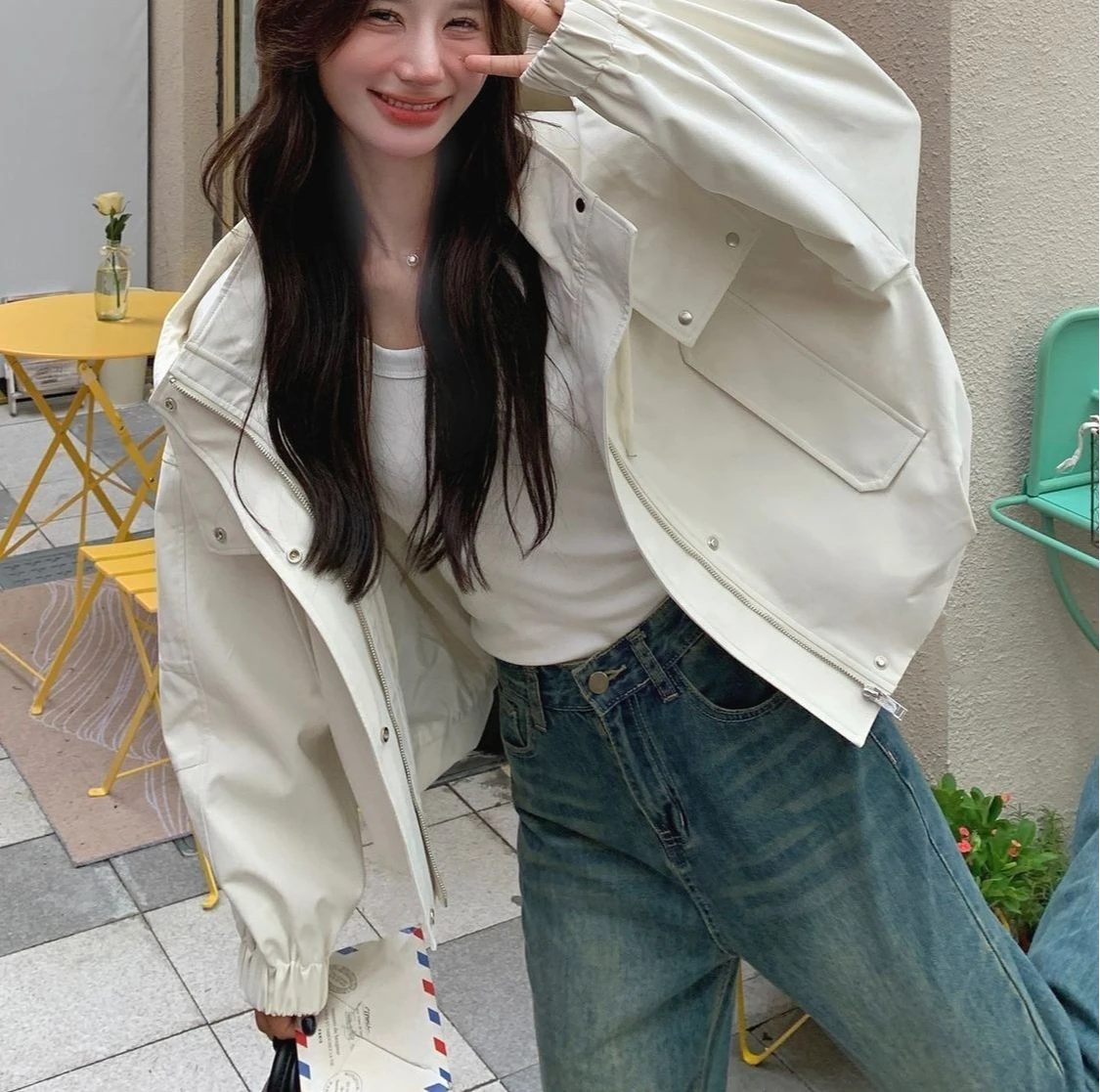 เสื้อแจ็คเก็ตมีฮู้ดสำหรับผู้หญิง เสื้อแจ็คเก็ตสั้นสำหรับฤดูใบไม้ร่วง 2025 เสื้อแจ็คเก็ตลำลองแบบใหม่