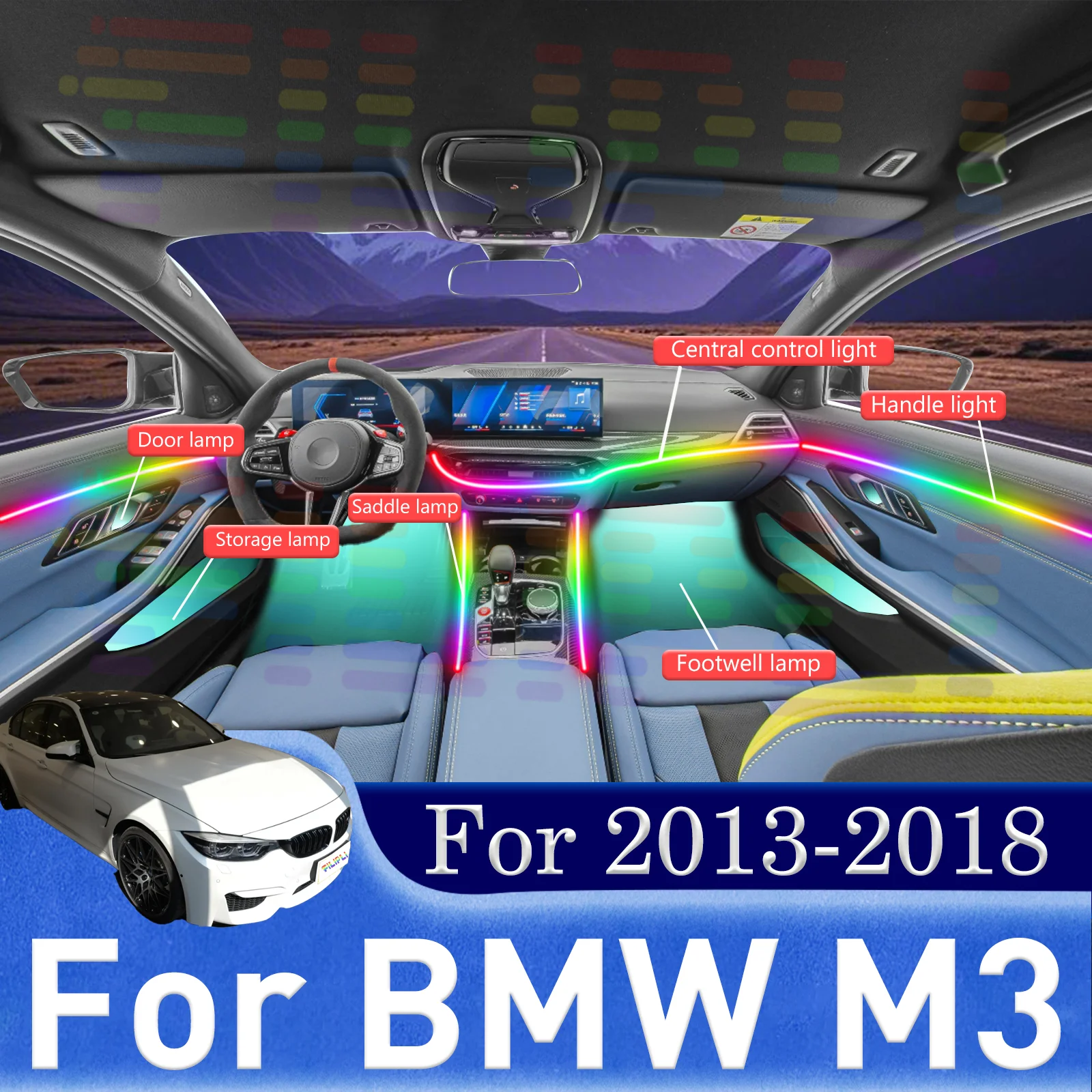

For BMW M3 F80 G80 Experience the Ultimate Vehicle Ambiance with Our Invisible LED Glow System Wireless Control