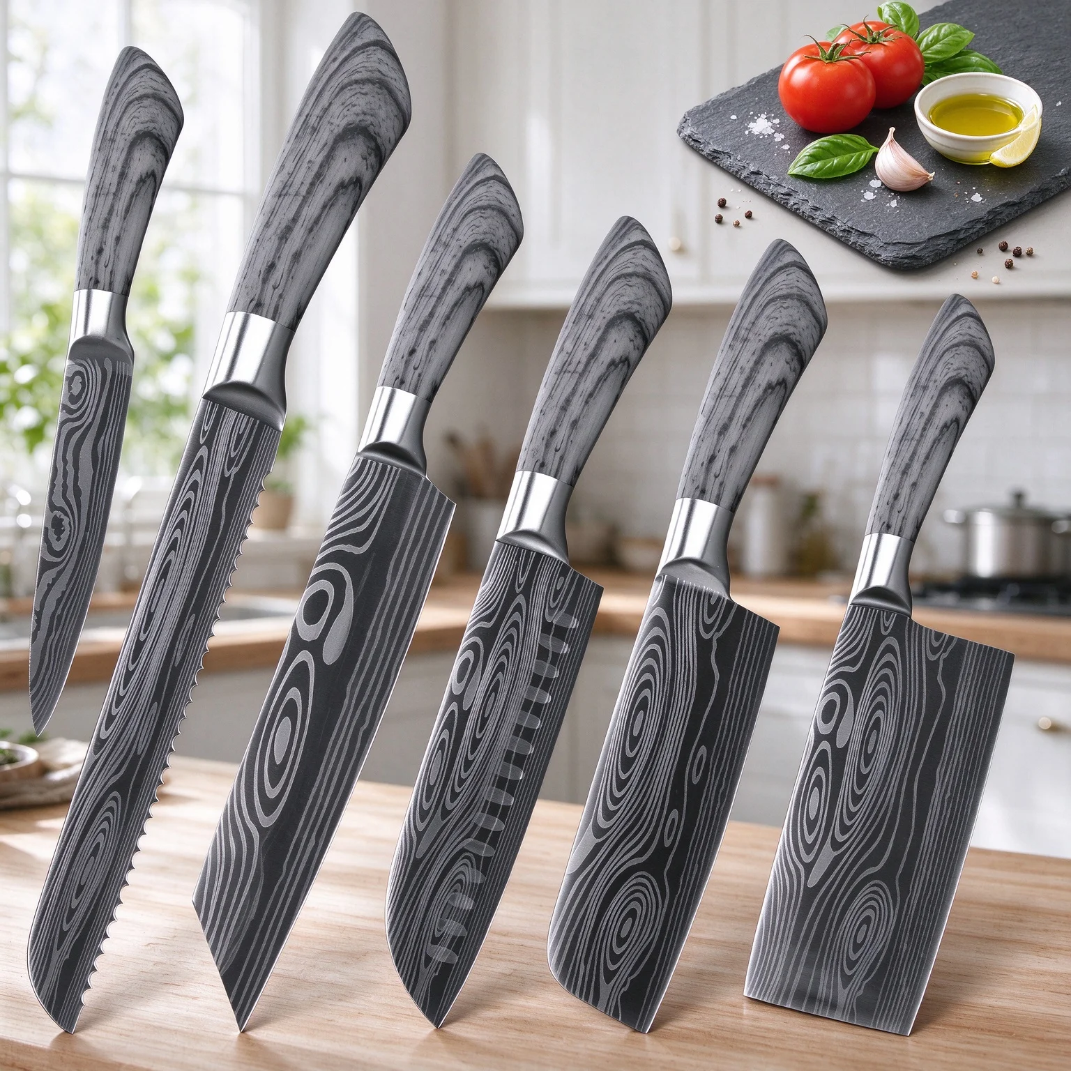 Kitchen Knife Damascus Laser Chef Knife Meat Cleaver Japanese Santoku Knive Butcher Slicing Cutter for Fish Vegetable