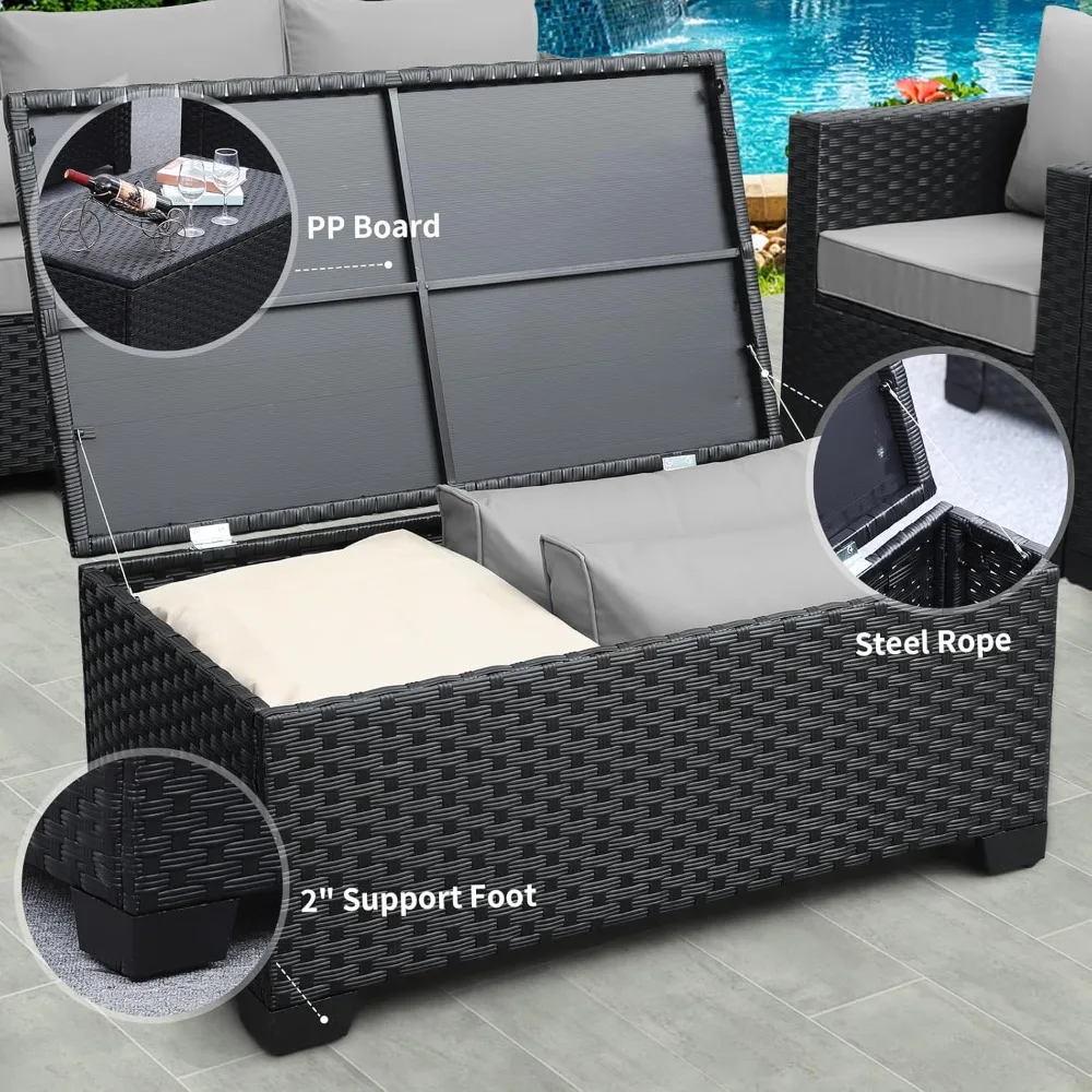 Patio Coffee Table with Storage Wicker Outdoor Coffee Table and All-Weather Wicker Side Table with Waterproof Cover