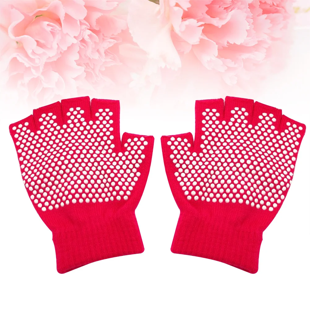 قفازات يوجا غير قابلة للانزلاق نصف إصبع من القطن المحبوك للتمرين واللياقة البدنية قفازات وردية مريحة قابلة للتنفس بدون أصابع للرياضة