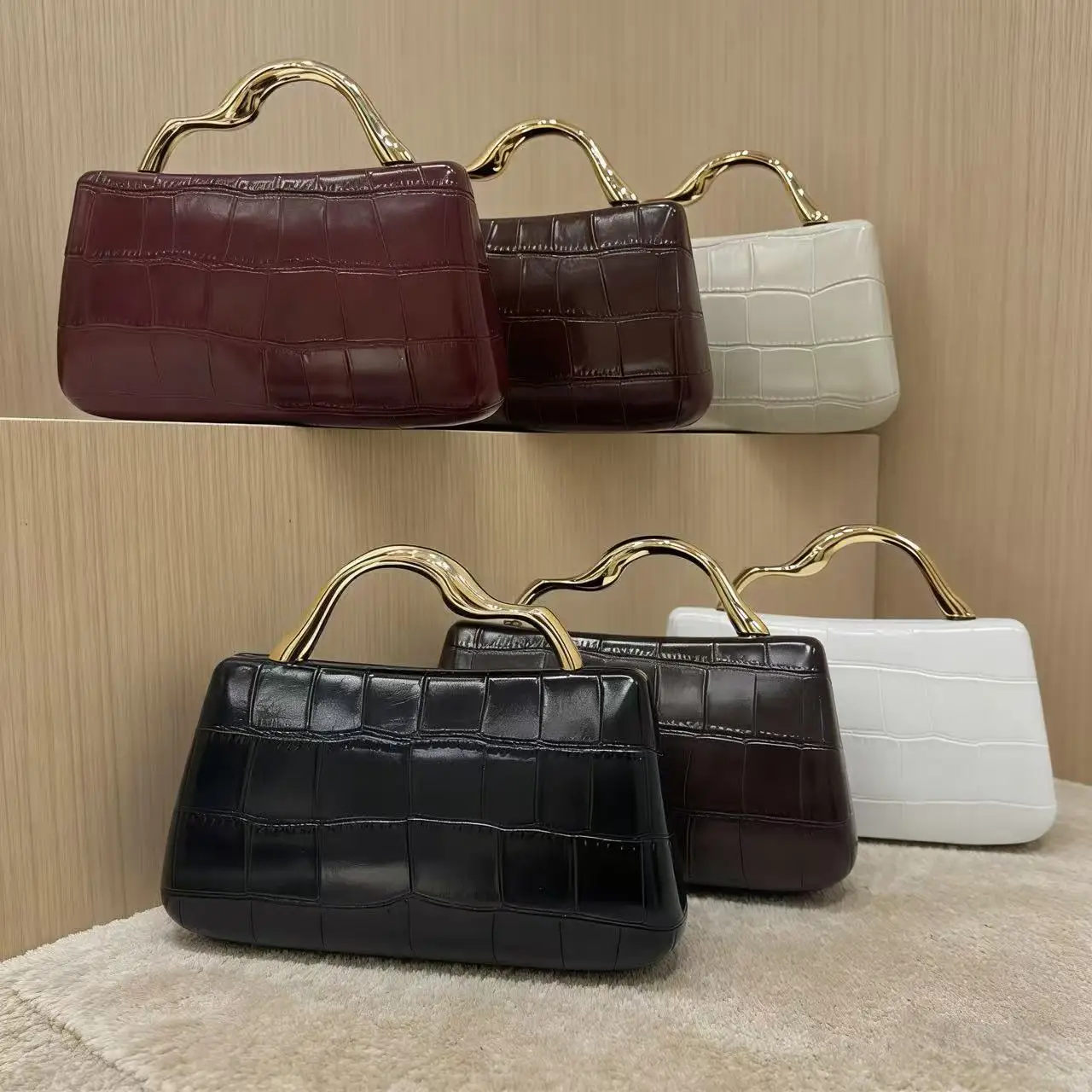 

European and American minimalist luxury PU-shaped handle evening bag, single shoulder strap, crossbody, hand-held