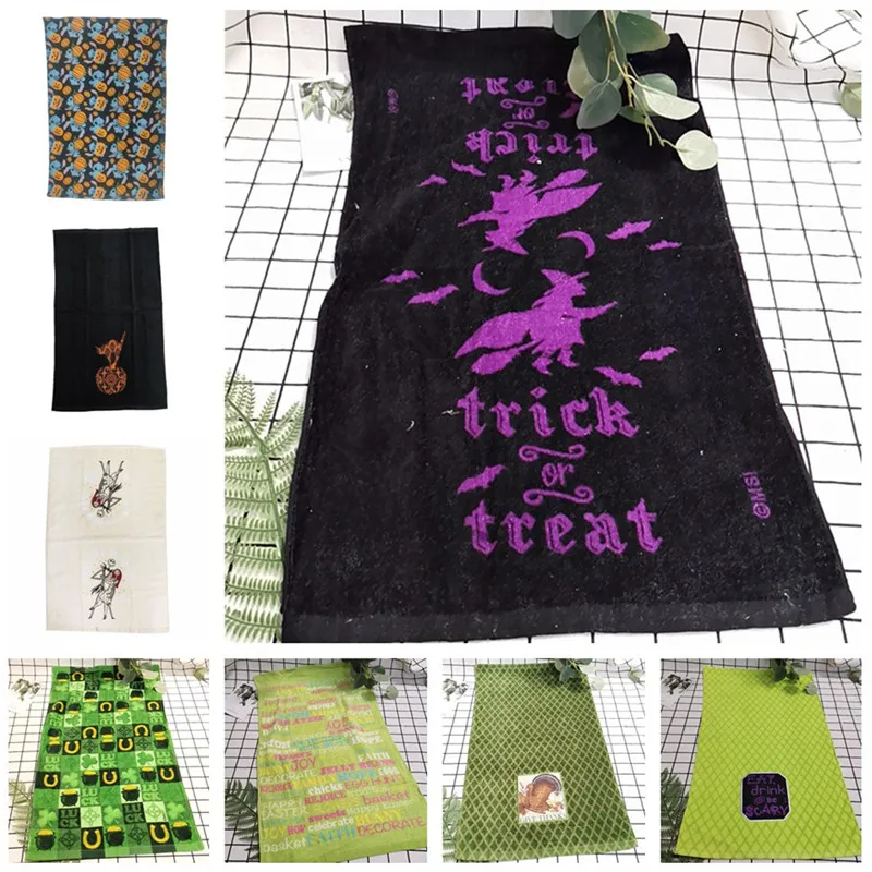 1Pc 39x64cm Vintage Halloween Series Printed Party Gift Cotton Cleaning Cloth Kitchen Hand Tea Towel