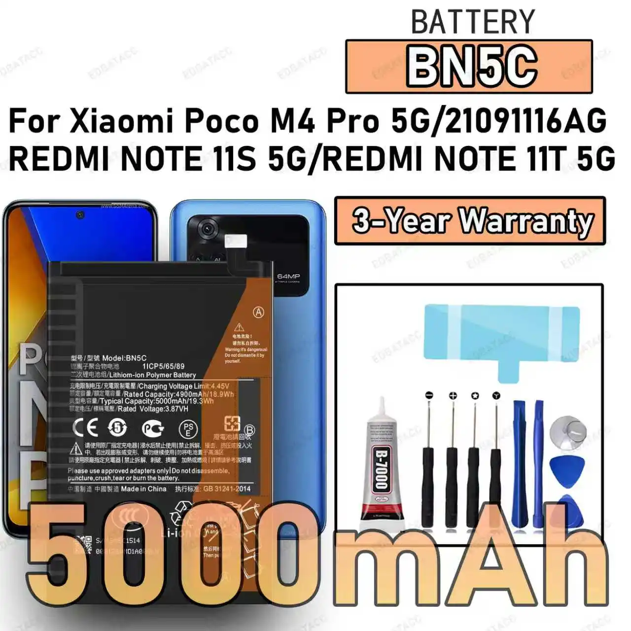 

100% New High Quality BN5C Battery For XIAOMI POCO M4 PRO 5G/21091116AG/REDMI NOTE 11S 5G/ NOTE 11T 5G Replacement Battery Bater