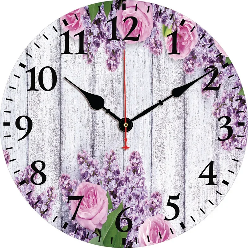 Flower Wooden Board Wall Clock Round Silent Clocks Wall Mounted Carfts Art Decor For Home Bedroom Living Room Office Decoration