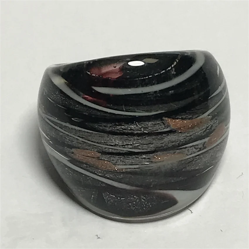 New Handmade For Women Retro Style Murano Glass Liuli White Lines Black Rings Fashion Jewelry